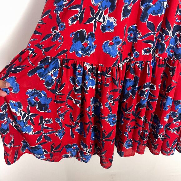 NWT Halogen Midi Dress Floral Size Medium Red Crepe Chiffon Tiered Stretch Waist - Picture 9 of 12